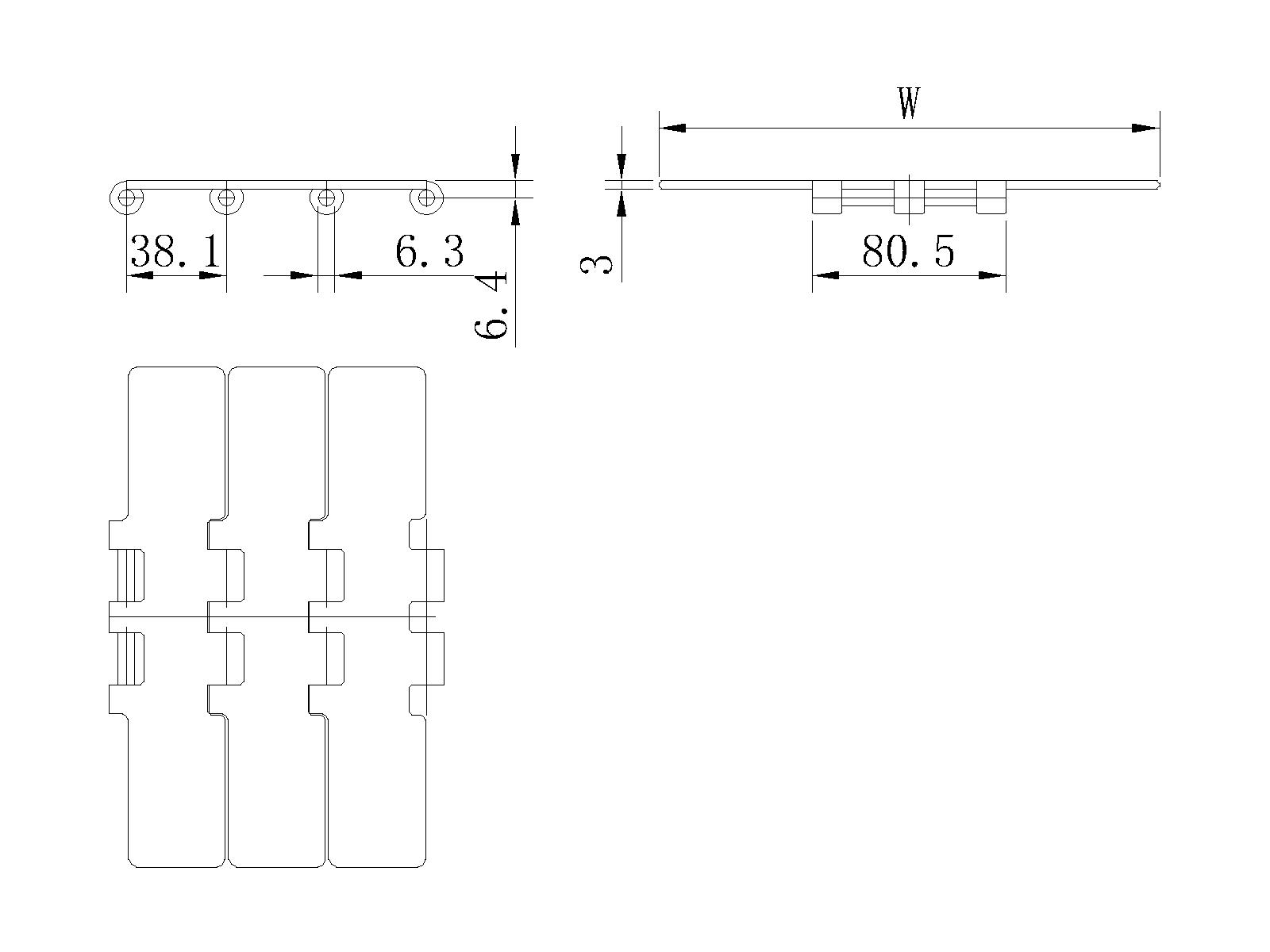 SS802 Straight running steel chains series-Double hinge diagram
