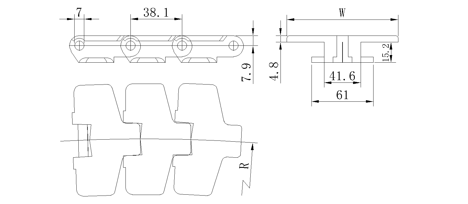 880TAB small side-bent chain Series diagram
